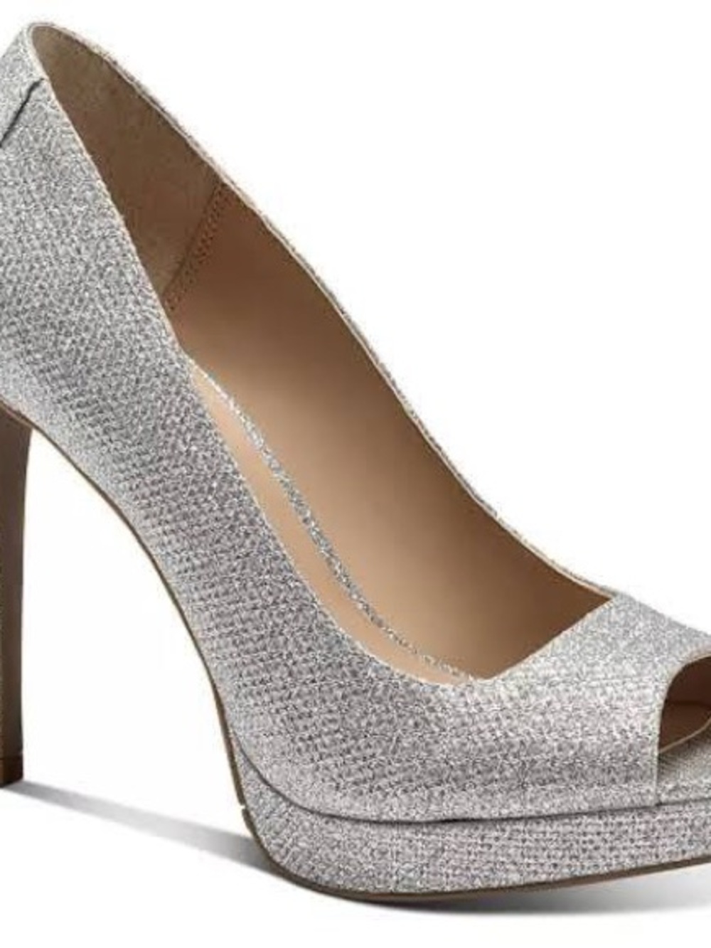 Thalia Sodi Lenna Silver Glitter Peep-Toe Heels